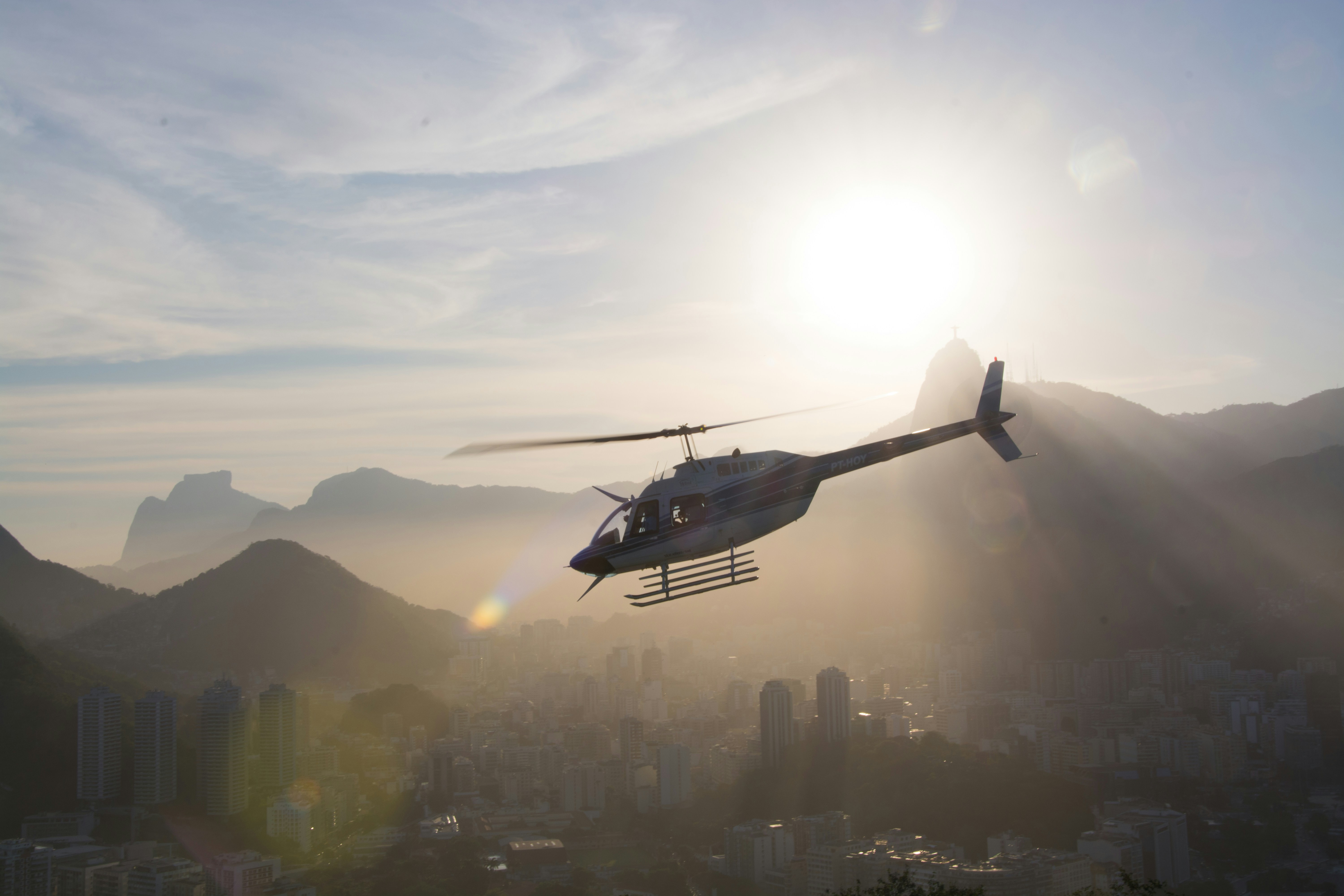 Helicopter in flight